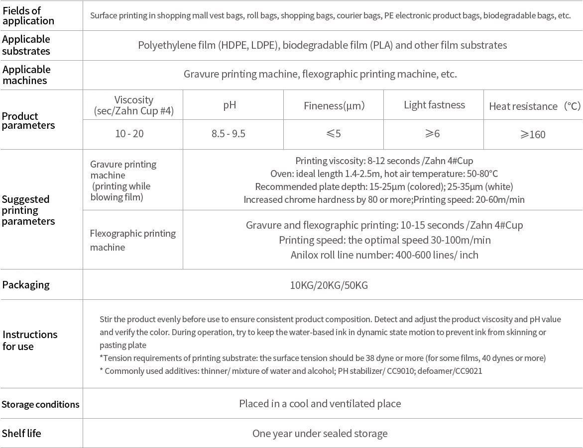 Water-based Ink for Plastic Vest Bag Printing